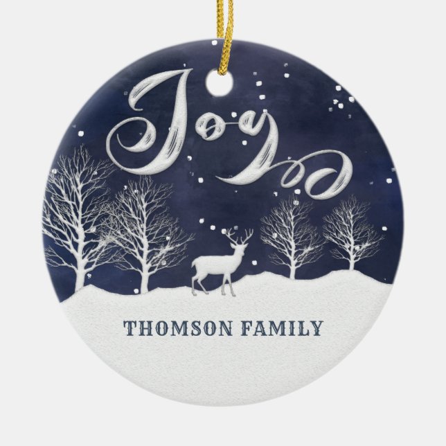 Modern watercolor Winter scene Joy Holiday  Ceramic Ornament (Front)