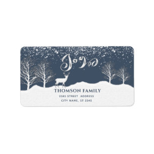 Modern watercolor Winter scene Joy Holiday Label