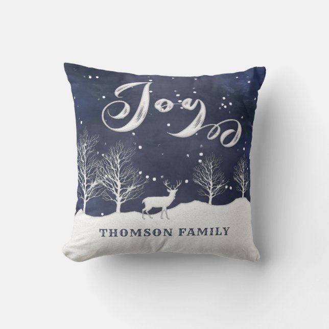 Modern Watercolor winter scene joy personalized Throw Pillow (Front)