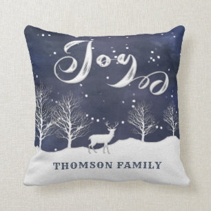 Modern Watercolor winter scene joy personalized Throw Pillow