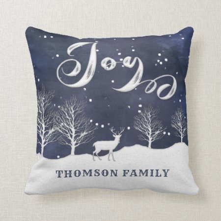 Modern Watercolor Winter Scene Joy Personalized Throw Pillow