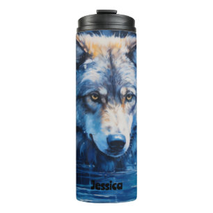 Modern Watercolor Winter Wolf Animal Customized  Thermal Tumbler