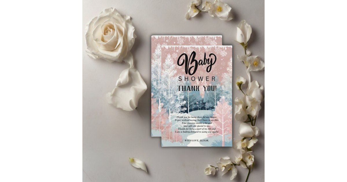Modern Watercolor Winter Wonderland Baby Shower Thank You Card | Zazzle