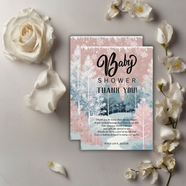 Modern Watercolor Winter Wonderland Baby Shower Thank You Card (Creator Uploaded)