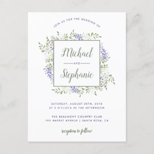 Modern Watercolor Wisteria Frame Wedding Invitation Postcard