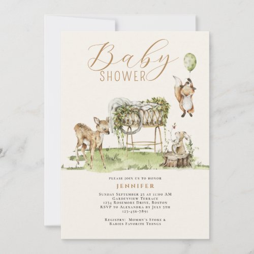Modern Watercolor Woodland Animals Baby Shower  Invitation