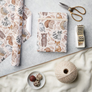 Modern Watercolor Woodland Animals Wrapping Paper