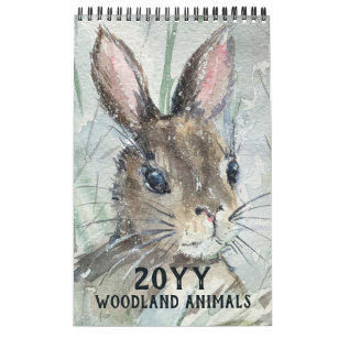 Modern Watercolor Woodland Forest Animals Nature Calendar
