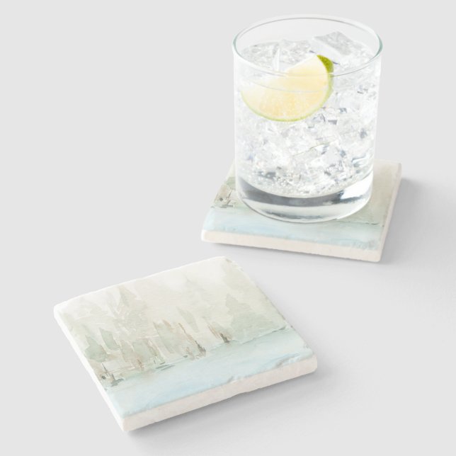 Modern Watercolor Woodland Scene  Stone Coaster (Side)