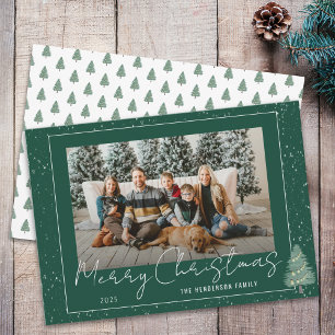 Modern Watercolor Woodland Snow Christmas Photo Holiday Card