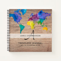 Modern Watercolor World Map Travel Journal Custom