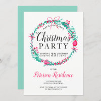 Modern watercolor wreath Christmas party Invitation