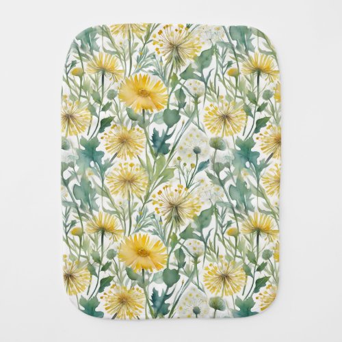 Modern Watercolor Yellow Dandelions Floral Pattern Baby Burp Cloth