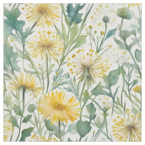 Modern Watercolor Yellow Dandelions Floral Pattern Fabric