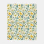 Modern Watercolor Yellow Dandelions Floral Pattern Fleece Blanket