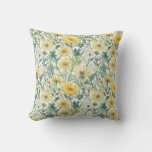 Modern Watercolor Yellow Dandelions Floral Pattern Throw Pillow