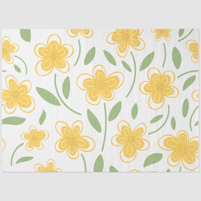 Modern Watercolor Yellow Floral Botanical Flowers  Tissue Paper (Front)