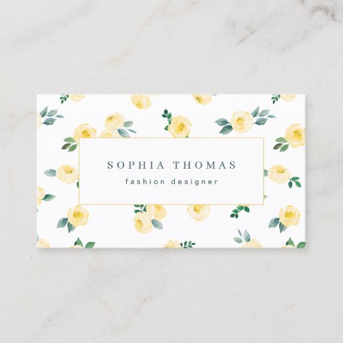Modern watercolor yellow floral professional business card