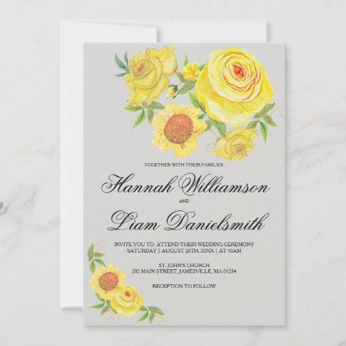 Modern Watercolor Yellow Floral Wedding Invitation