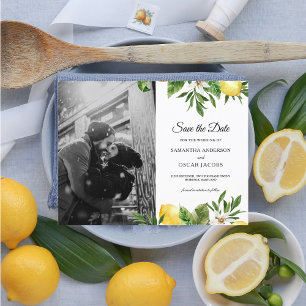 Modern Watercolor Yellow Lemons & Leaf Announcement Postcard