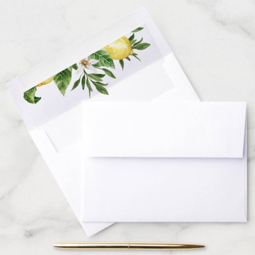 Modern Watercolor Yellow Lemons  Leaf  Envelope Liner