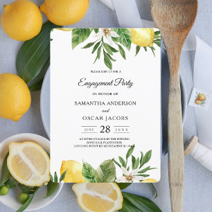 Modern Watercolor Yellow Lemons & Leaf Invitation