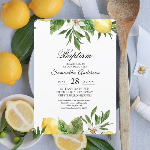 Modern Watercolor Yellow Lemons  Leaf  Invitation