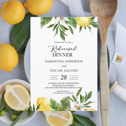 Modern Watercolor Yellow Lemons  Leaf  Invitation