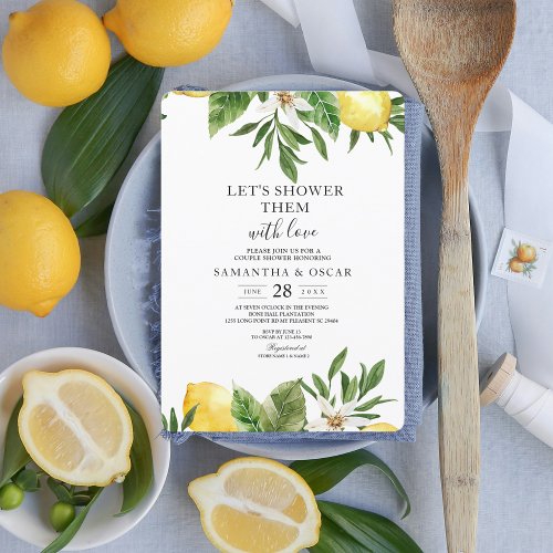 Modern Watercolor Yellow Lemons  Leaf  Invitation