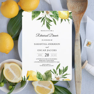 Modern Watercolor Yellow Lemons & Leaf  Invitation
