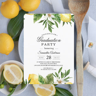Modern Watercolor Yellow Lemons & Leaf Invitation