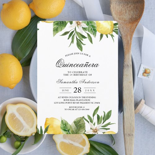 Modern Watercolor Yellow Lemons  Leaf  Invitation