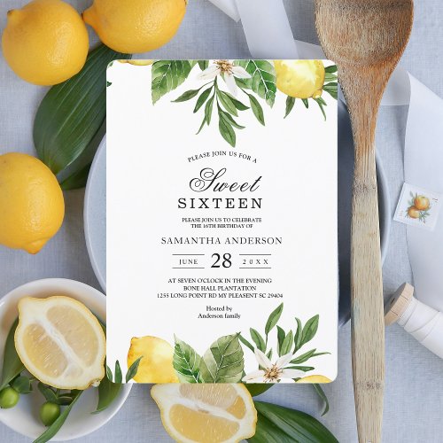 Modern Watercolor Yellow Lemons  Leaf  Invitation