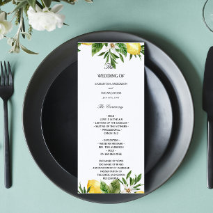 Modern Watercolor Yellow Lemons & Leaf Menu