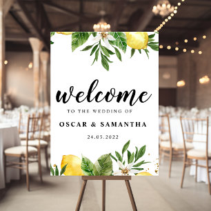 Modern Watercolor Yellow Lemons & Leaf Poster