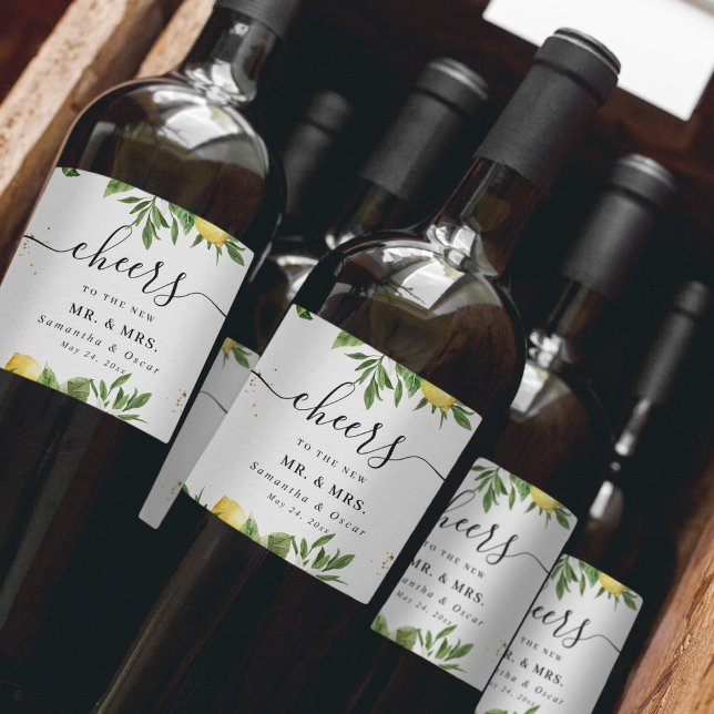 Modern Watercolor Yellow Lemons & Leaf  Wine Label (Creator Uploaded)