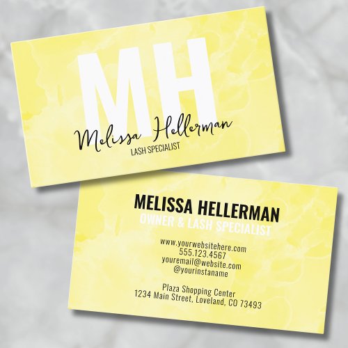 Modern Watercolor Yellow Monogram Business Card