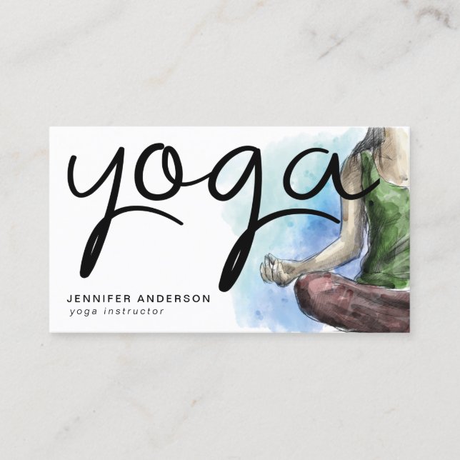 Modern Watercolor Yoga Instructor Business Card (Front)