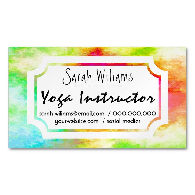 Modern Watercolor Yoga Magnetic Business Card (Front)