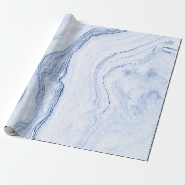 Modern Watercolors Blue-Gray Marble Swirls Wrapping Paper (Unrolled)