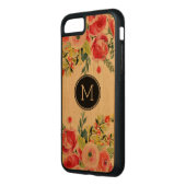 Modern Watercolors Colorful Flowers Monogram Carved Wood iPhone Case (Left)