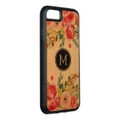 Modern Watercolors Colorful Flowers Monogram Carved Wood iPhone Case (Right)
