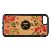 Modern Watercolors Colorful Flowers Monogram Carved Wood iPhone Case (Back (horizontal))