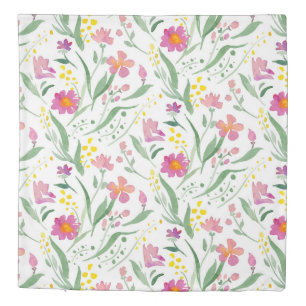 Modern Watercolors Colorful Spring Flowers Pattern Duvet Cover