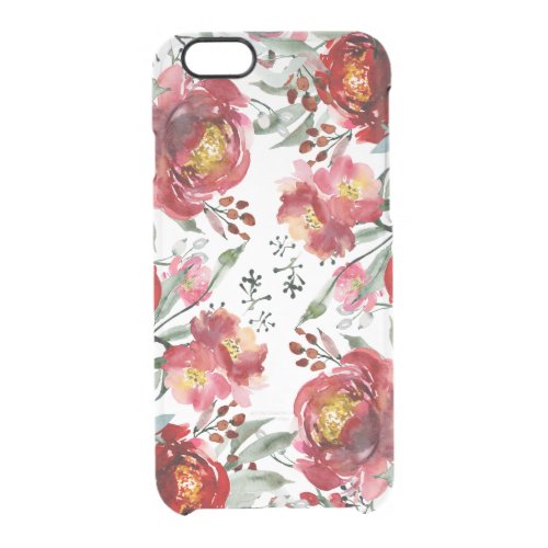 Modern watercolors deep_red garden flowers clear iPhone 66S case