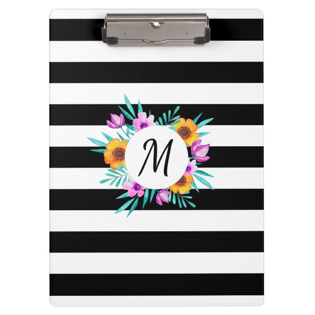 Modern Watercolors Floral Design Monogram Clipboard (Front)