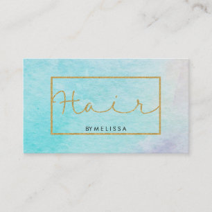 Modern Watercolors Gold Glitter Frame & Text Hair Business Card