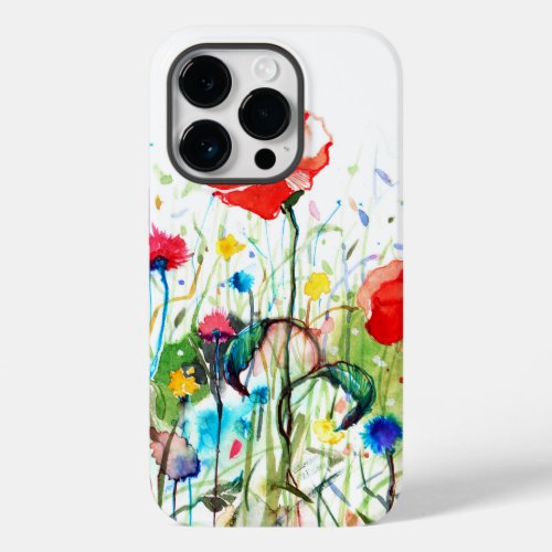 Modern Watercolors Red Poppys  Spring Flowers Case_Mate iPhone 14 Pro Case