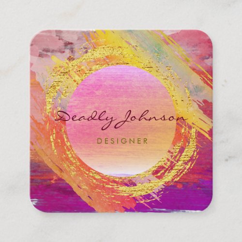 Modern Watercolour Abstract Elegant Pink Moon Square Business Card