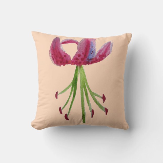 Modern watercolour art Fuchsia pink lily flower Throw Pillow (Front)